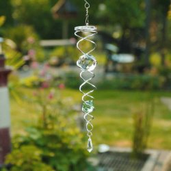 Vindspinner i metal/glas med 2 facetslebet glaskugler (Grn og klar) H: 34 cm