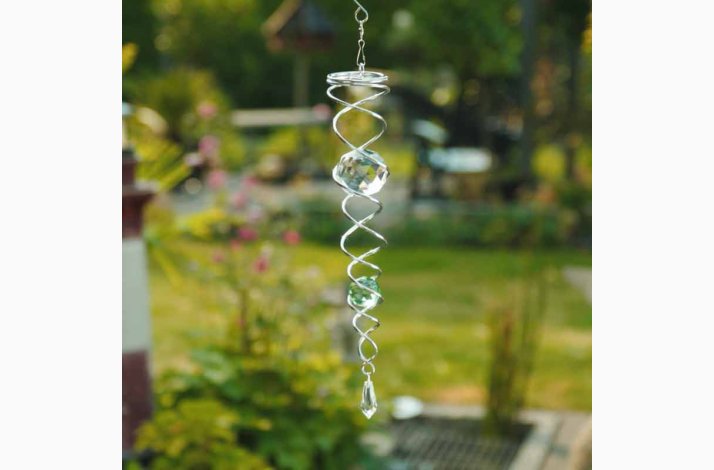 Vindspinner i metal/glas med 2 facetslebet glaskugler (Grn og klar) H: 34 cm