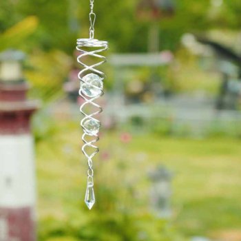 Vindspinner i metal/glas med 2 facetslebet glaskugler (Klar) H: 24 cm