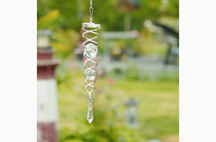 Vindspinner i metal/glas med 2 facetslebet glaskugler (Klar) H: 24 cm