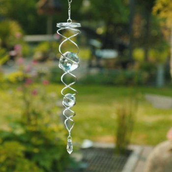 Vindspinner i metal/glas med 2 facetslebet glaskugler (Klar) H: 34 cm