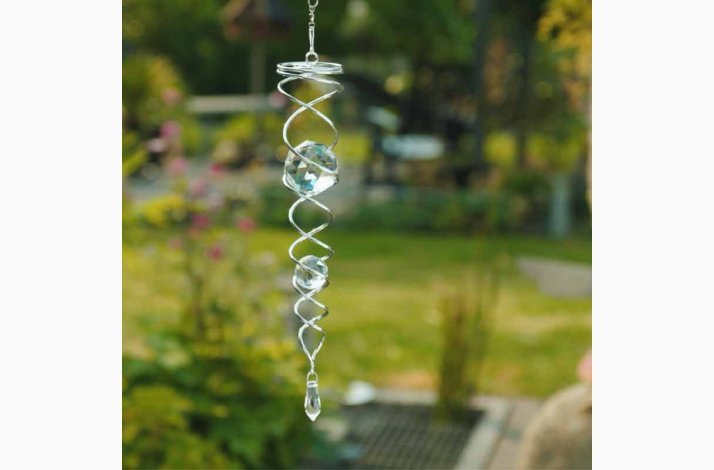 Vindspinner i metal/glas med 2 facetslebet glaskugler (Klar) H: 34 cm