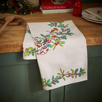 Viskestykke � Christmas Robins (R�dhals) � 100 % bomuld | Ulster Weavers
