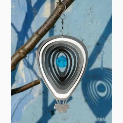 Vindspinner i rustfrit stl luftballon med facetslebet isbl glaskugle