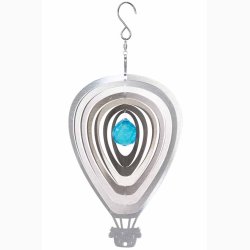 Vindspinner i rustfrit stl luftballon med facetslebet isbl glaskugle