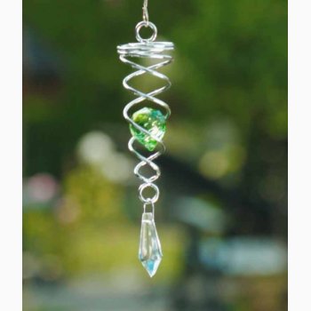 Vindspinner i stl/glas med 1 facetslebet glaskugle (Grn) og Klar prisme H: 16 cm