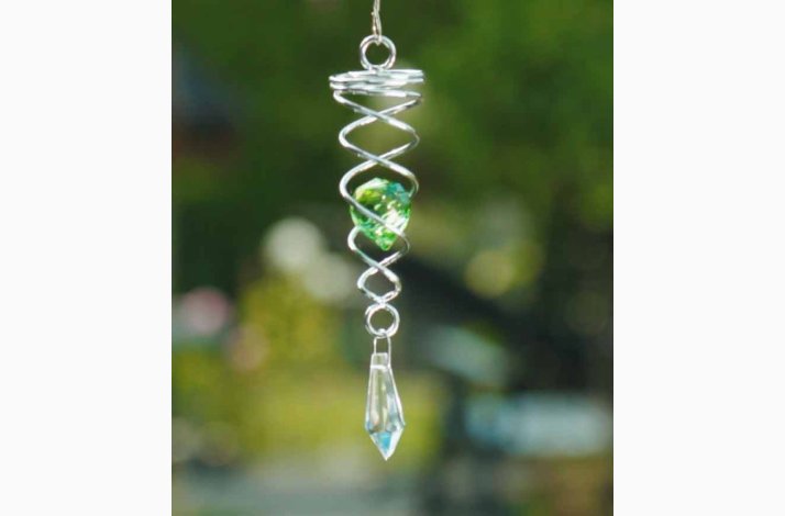Vindspinner i stl/glas med 1 facetslebet glaskugle (Grn) og Klar prisme H: 16 cm