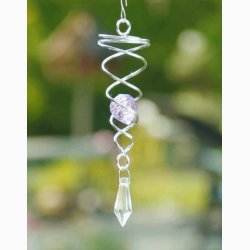 Vindspinner i stl/glas med 1 facetslebet glaskugle (Lilla) og Klar prisme H: 16 cm