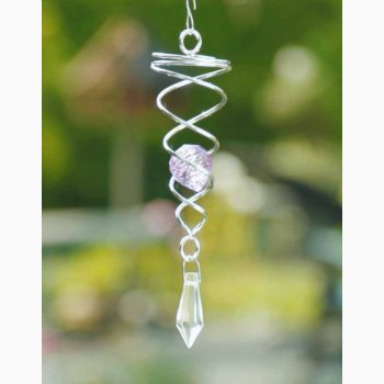 Vindspinner i stl/glas med 1 facetslebet glaskugle (Lilla) og Klar prisme H: 16 cm