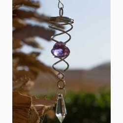 Vindspinner i stl/glas med 1 facetslebet glaskugle (Lilla) og Klar prisme H: 16 cm