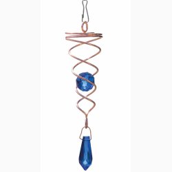 Vindspinner i kobberfarvet stl/glas med 1 facetslebet glaskugle (Bl) og bl prisme H:16 cm