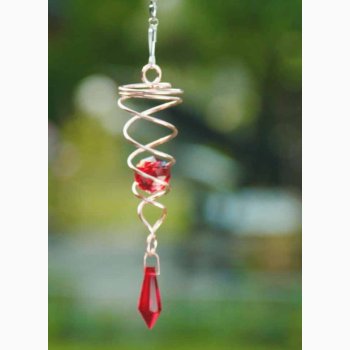 Vindspinner i kobberfarvet stl/glas med 1 facetslebet glaskugle (Rd) og rd prisme H: 16 cm