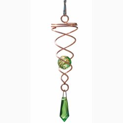 Vindspinner i kobberfarvet stl/glas med 1 facetslebet glaskugle (Grn) og grn prisme H: 16 cm