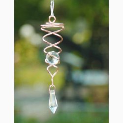 Vindspinner i kobberfarvet stl/glas med 1 facetslebet glaskugle (Klar) og Klar prisme H: 16 cm