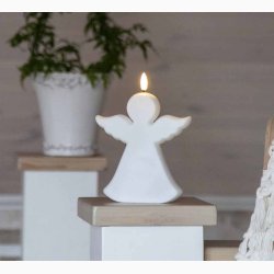 LED Engel H 18 cm med 3D flamme og med timer - til udendrs / indendrs / gravlys