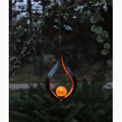 Solcellelampe  med 1 Ravfarvet glaskugle i metal flamme og med ophng