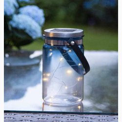 Et kors Før Melting Solcellelampe lanterne glas med tonet blåt glas H:15 cm, 10 led dråbe  lysdioder - Solcelle Lanterner - Frøtorvet ApS