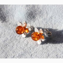 restikker slvblomst med stor ravkugle - Ravsmykke