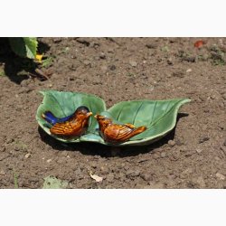 Fuglebad/vandskl med 2 Blade i Grn Keramik