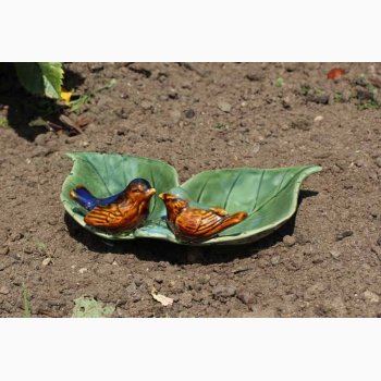 Fuglebad/vandskl med 2 Blade i Grn Keramik
