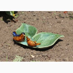 Fuglebad/vandskl med 2 Blade i Grn Keramik