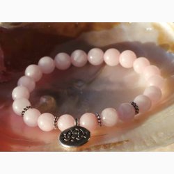 Mala/armbnd med rosakvarts perler (8 mm) og lotussymbol - Krystal armbnd