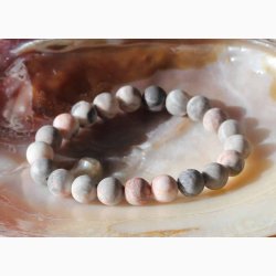 Armbnd/Mala med lyserd zebra jaspis kugleformede i elastik - Krystal armbnd