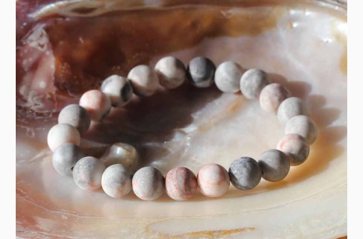 Armbnd/Mala med lyserd zebra jaspis kugleformede i elastik - Krystal armbnd