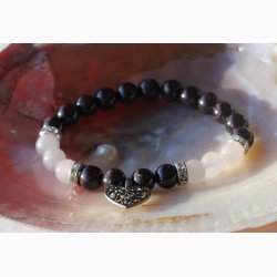 Armbnd granat/rosenkvarts med hjerte - Krystal armbnd