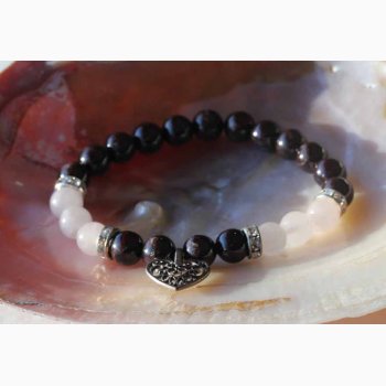 Armbnd granat/rosenkvarts med hjerte - Krystal armbnd