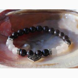 Armbnd granat/rosenkvarts med hjerte - Krystal armbnd