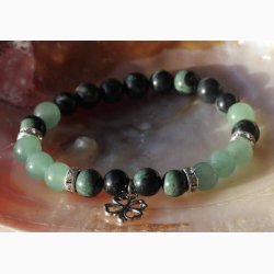 Armbnd kambaba jaspis/grn aventurin med firklver - Krystal armbnd