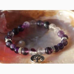 Armbnd med fluorit/ametyst med livets tr - Krystal armbnd
