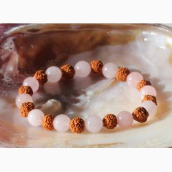 Armbnd med Rudraksha/Rosakvarts kugleformede ( 8 mm) - Krystal armbnd
