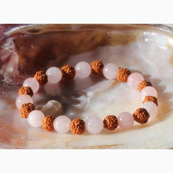 Armbnd med Rudraksha/Rosakvarts kugleformede ( 8 mm) - Krystal armbnd