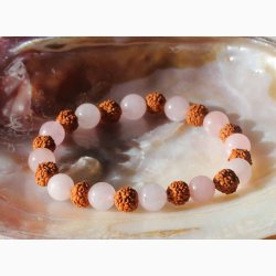 Armbnd med Rudraksha/Rosakvarts kugleformede ( 8 mm) - Krystal armbnd