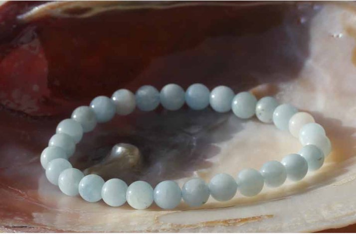 Armbnd med aquamarine kugler (6-7 mm)- Krystal armbnd
