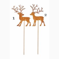 Rensdyr (18 cm) med guldfarvede glimmer gevirer i rustrd patina H:50 cm inkl. metalpind. vlg