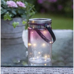 side Udvinding Taxpayer Solcellelampe lanterne glas med tonet pink glas H:15 cm, 10 led dråbe  lysdioder - Solcelle Lanterner - Frøtorvet ApS