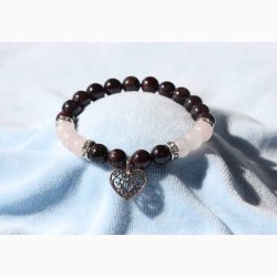 Armbnd granat/rosenkvarts med hjerte - Krystal armbnd