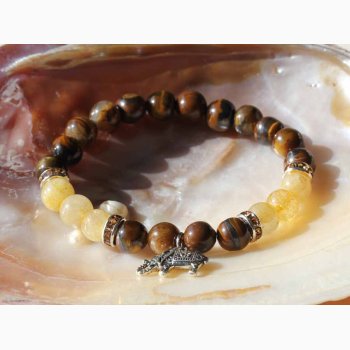 Armbnd tigerje/rutileret kvarts med Elefant charm - Krystal armbnd