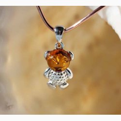 Rav bamse i slv vedhng - Ravsmykke