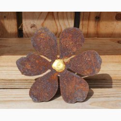 Vgkunst - (1 stk. Blomst) med guldfarvet blomsterknop (D: ca.10 cm) i jern med rustrd patina