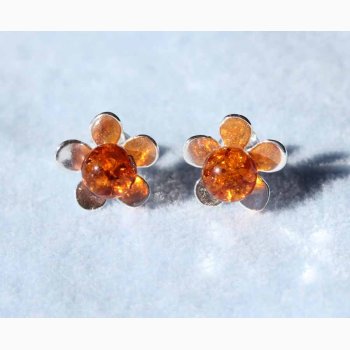 restikker slvblomst med stor ravkugle - Ravsmykke