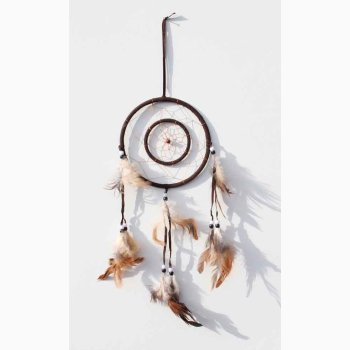 Dr�mmefanger 2 cirkler med Gyldne fjer - diameter 16 cm - l�ngde 50 cm, v�lg