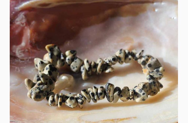 Armbnd med jaspis dalmatiner chip i elastik - Krystal armbnd