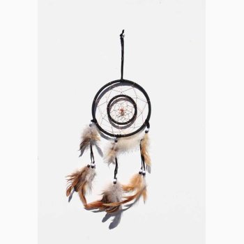 Dr�mmefanger 2 cirkler med Gyldne fjer - diameter 16 cm - l�ngde 50 cm, v�lg