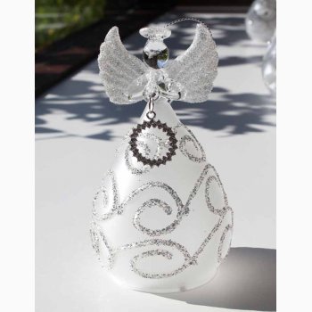 Glasengel frosted glas med krans (H:12 cm) med ophng