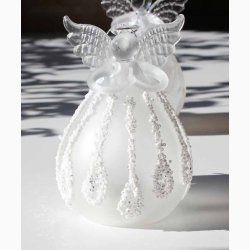 Glasengel med drbe udsmykning (H:12 CM) med LED lys med ophng