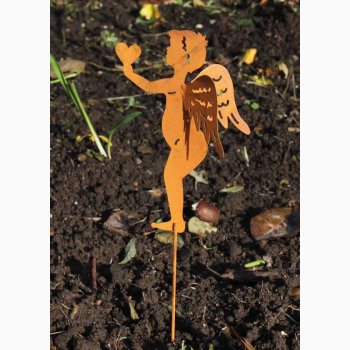 Englebarn p metalstick rustrd patina H:28 cm incl stick.